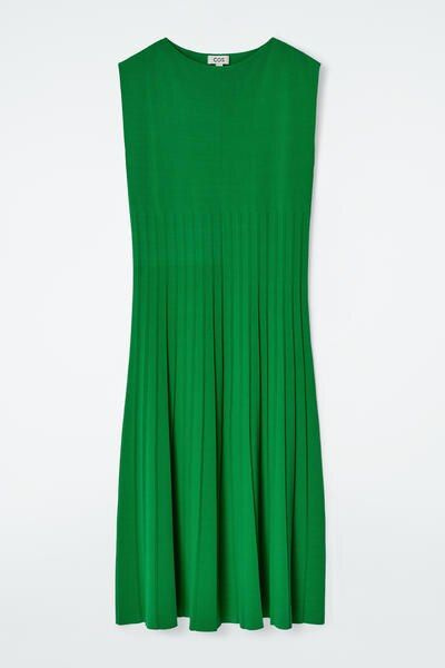 cos pleated back dress COS Women's Knitted Pleated Maxi Dress in Green