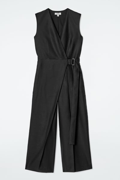 新品 COS コス ラップフロント LINEN JUMPSUIT ブラック 36 WRAP-FRONT LINEN JUMPSUIT - BLACK | COS