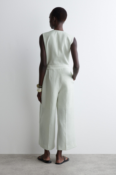新品 COS コス ラップフロント LINEN JUMPSUIT ブラック 36 LINEN WRAP JUMPSUIT リネンラップジャンプスーツ｜COS コス