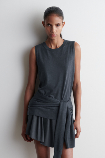 ATTACHED LAYERED FINE CASHMERE CARDIGAN - ANTHRACITE | COS