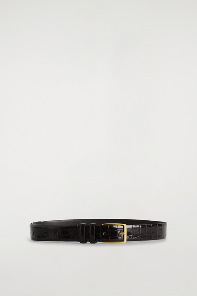 CROC-EFFECT LEATHER BELT - DARK BROWN | COS US