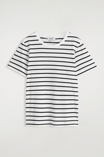 CREW-NECK COTTON T-SHIRT - WHITE / STRIPED | COS