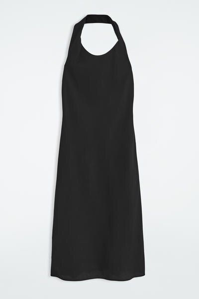 TWISTED LINEN-BLEND HALTERNECK DRESS - BLACK | COS US