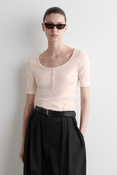 [JILLSTUART]★25SS★韓国人気★Ribbed Henley Neck T-shirt 7340_e37e913b0f_2a472910237bf2