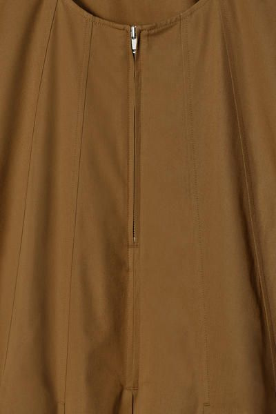 cos pleated zip up cotton mini dress PLEATED ZIP UP COTTON MINI DRESS - BROWN