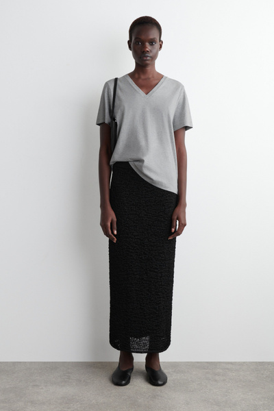 V-NECK COTTON T-SHIRT - GRAY MÉLANGE | COS