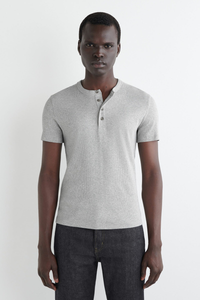 ANCELLM HENLEY RIB LS T-SHIRT （GRAY） ANCELLM - HENLEY RIB LS T-SHIRT/CREAM | NapsNote