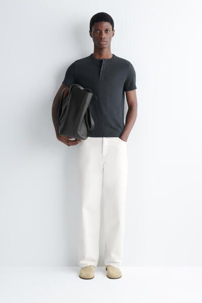 SLIM-FIT RIBBED HENLEY T-SHIRT - NAVY MÉLANGE | COS US