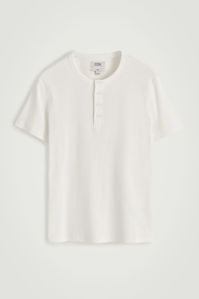 SLIM-FIT RIBBED HENLEY T-SHIRT - WHITE | COS