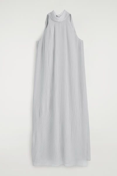 cos blue pleated dress Cos Blue Pleated Dress COS Women's Pleated Bow-Detail Midi Shirt Dress In Navy Size: