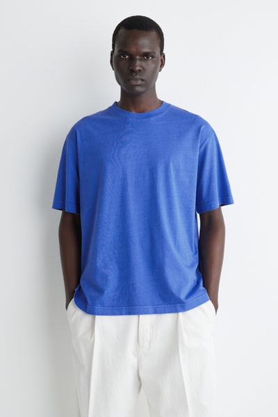 【送料&関税込】Stone Blue Crewneck T-shirt With Remo RELAXED LIGHTWEIGHT COTTON T-SHIRT - BLUE | COS