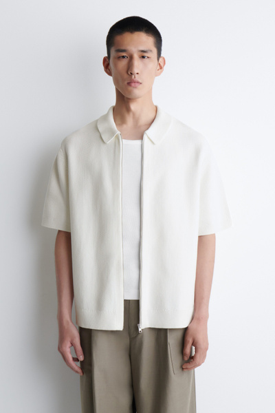 WAFFLE-KNIT COTTON ZIPPED SHIRT - WHITE | COS