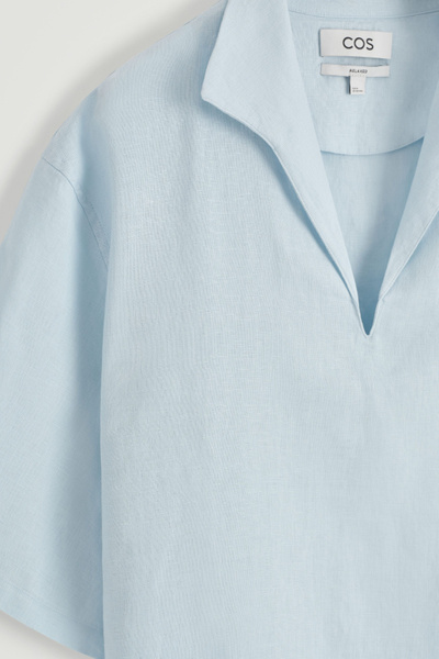 OPEN-COLLAR LINEN SHIRT - LIGHT BLUE | COS
