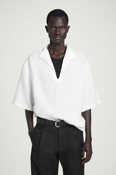 ★22-23FW★KNITTED★Open Collar Over Fit Linen Shirt Ethan Open Collar Knit Polo