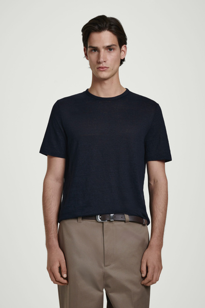 Tシャツ・カットソー BARBA SS25 CLASSIC COTTON LINEN SHIRT (K1U13P0147137U 01) RELAXED SLUBBED COTTON-LINEN T-SHIRT - BLACK | COS
