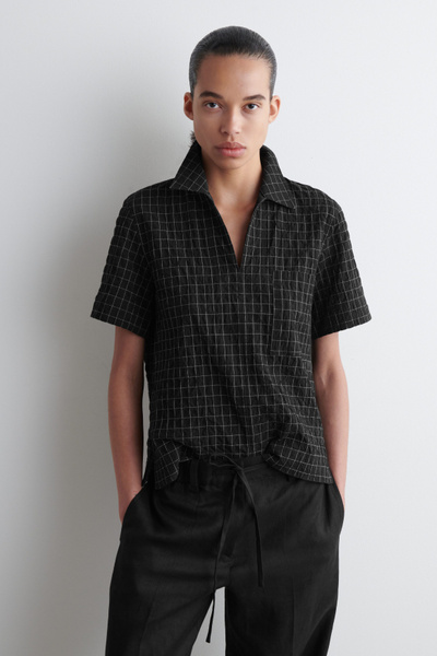 トップス Soerte sheer open collar checked shirt soerte】sheer open collar checked shirt
