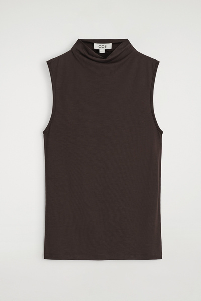 売れ筋商品|||ウィークデイ Tシャツ レディース トップス DRAPED NECK  - Top - dark brown DRAPED TURTLENECK TANK TOP - DARK RED | COS