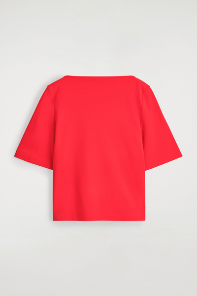 BOAT-NECK COTTON T-SHIRT - RED | COS