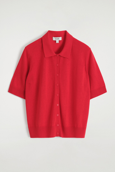 MERINO WOOL-BLEND POLO CARDIGAN - RED | COS