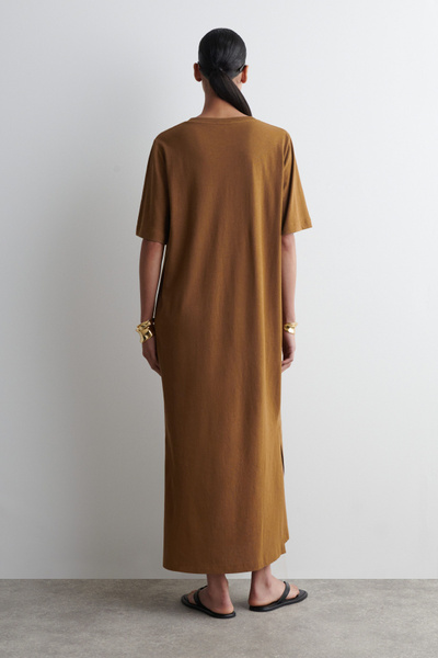 ワンピース KAOS Woman Dress Brown QPJLE018 1066 Women's Cotton Smocked Waist Cap-Sleeve Shirt Dress | Brooks