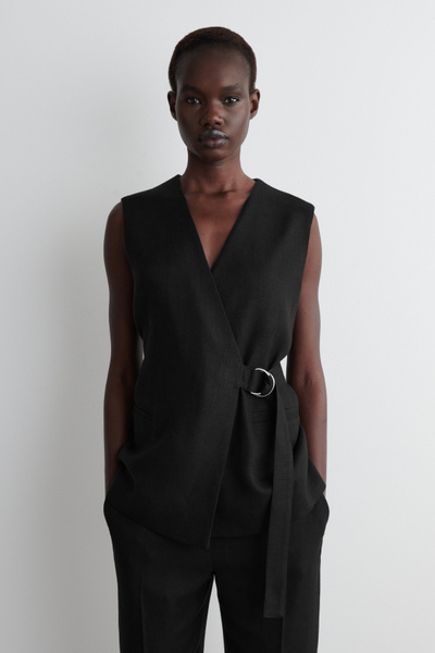 トップス theredthread S ring tailored vest black BELTED WRAP-FRONT VEST - BLACK | COS
