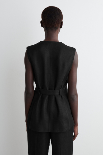 perna / FRILL RIBBON VEST ブラック Ribbon Detailed Windproof Vest - Black – Fairliar USA