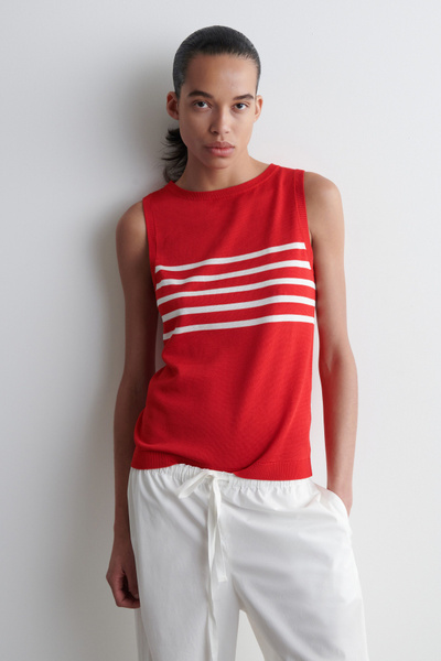 売れ筋商品|||ダナ キャラン ニューヨーク ニット&セーター アウター レディース Women's Striped Ribbed Knit Sleeveless Top Navy/white BT Alder Navy Striped Sweater Tank - Wink Boutiques