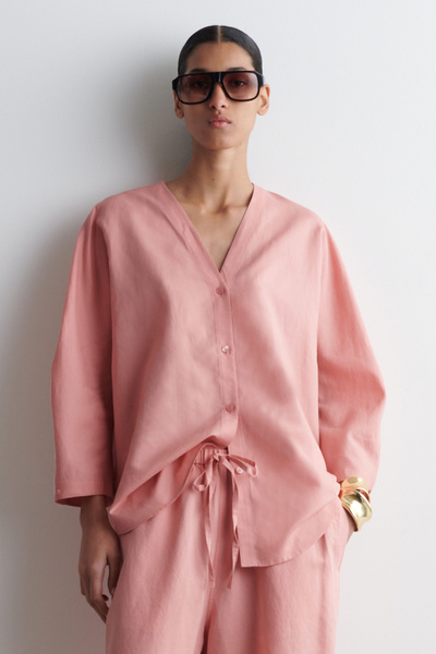 V-NECK LINEN-COTTON SHIRT - PINK | COS