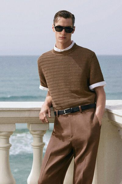 OPEN-KNIT T-SHIRT - BROWN | COS