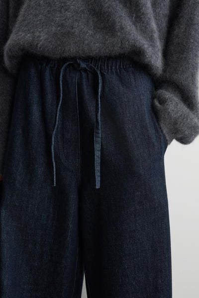 CROPPED DENIM WIDE-LEG PANTS