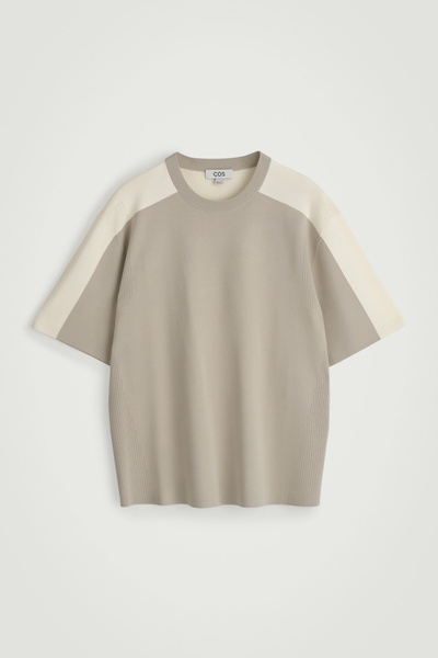 MESH-PANEL KNIT T-SHIRT - MOLE / OFF-WHITE | COS