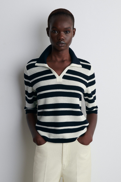 トップス Beck and call  vector mosaic knit polo Vintage black and beige retro knit polo - Peepa's