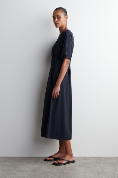 PINTUCKED COTTON MINI DRESS - NAVY | COS