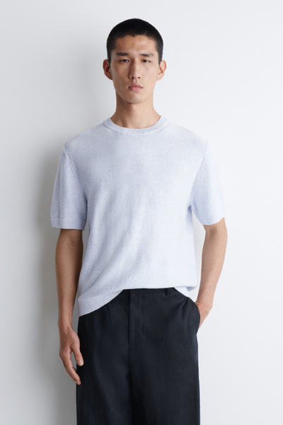 KNITTED LINEN-COTTON T-SHIRT - BRIGHT BLUE MÉLANGE | COS