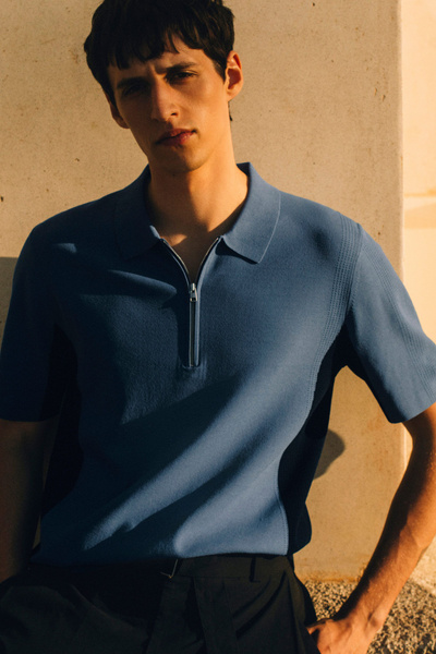 トップス Acy GS ZIP POLO NAVY 03(XL) MESH-PANEL ZIP-UP POLO SHIRT - BLUE / NAVY | COS