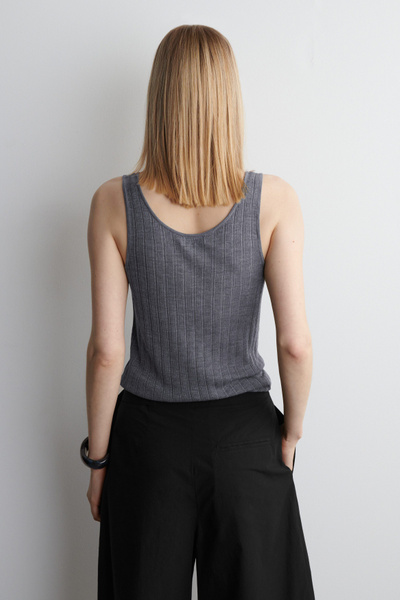 RIBBED-KNIT SILK TANK TOP - GRAY MÉLANGE | COS