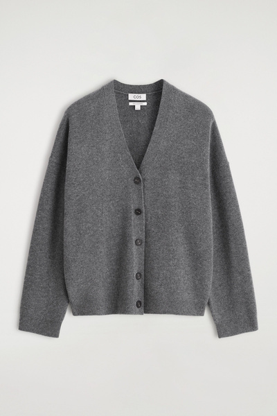 CASHMERE V-NECK CARDIGAN - GRAY MÉLANGE | COS