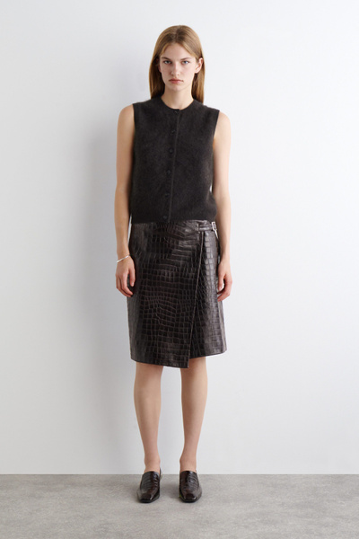 CROC-EFFECT LEATHER WRAP SKIRT - DARK BROWN | COS