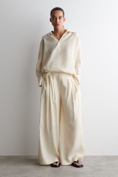 【COSYHARU】Cope two-tuck wide half banding slacks TWEE Kenneth Crease Pintuck Wide Leg Slacks | KOODING