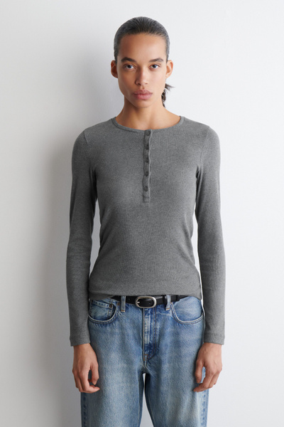 ROUGH-COT HENLEY NECK TOP GOODGRIEF グレー Men's Long Sleeve Textured Henley Shirt - Goodfellow & Co