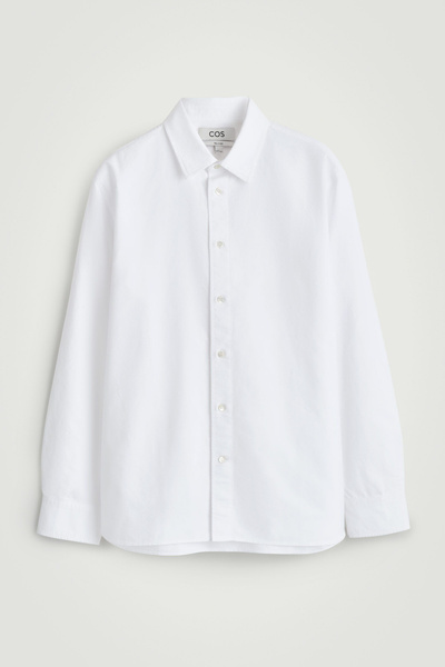 m*様 21SS Cotton Oxford Nylon Twill Shirt COTTON OXFORD SHIRT - BLUE / WHITE / STRIPED | COS