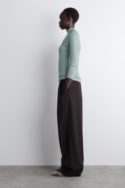 SHEER RIBBED-KNIT TOP - TURQUOISE | COS