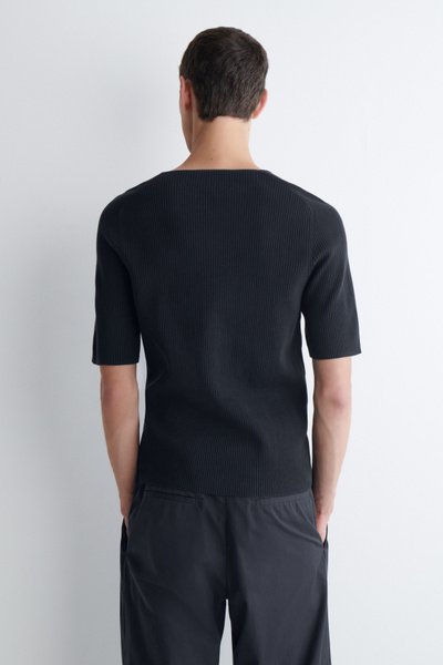 【DEARMINE】Deep Ribbed Knit T-Shirt RIBBED-KNIT BOAT-NECK T-SHIRT - NAVY | COS