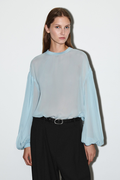 最終値下げ！＜H＞BALLOON SLEEVE REGULAR COLLAR Mandarin Collar Structured Top with lantern sleeves
