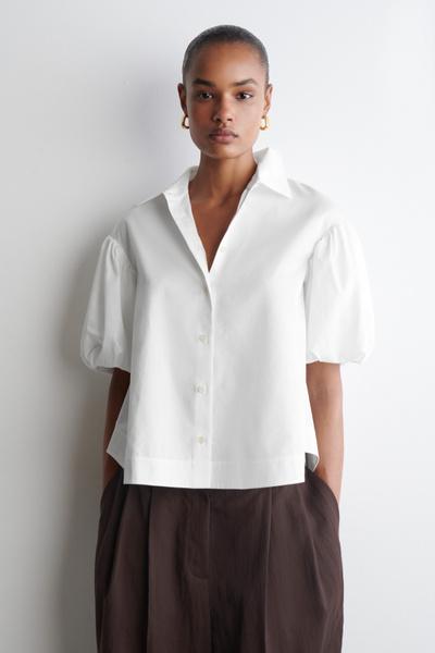 PUFF-SLEEVE COTTON SHIRT - WHITE | COS