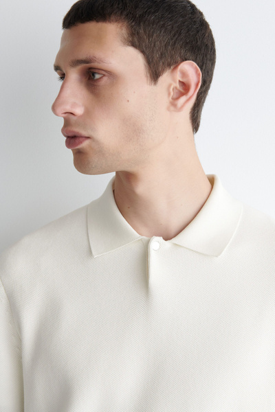 HONEYCOMB-KNIT POLO SHIRT - OFF-WHITE | COS