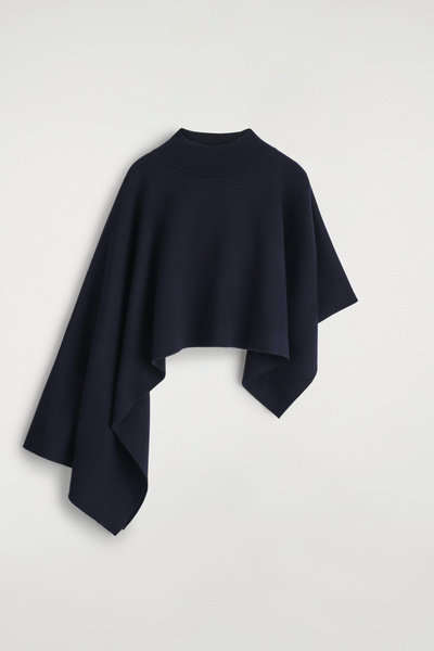 nha518です!美品✨COS V-NECK WOOL CAPEウール ASYMMETRIC DOUBLE-KNIT WOOL CAPE - NAVY / BLACK | COS