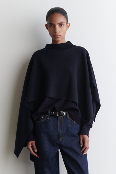 ASYMMETRIC DOUBLE-KNIT WOOL CAPE - NAVY / BLACK | COS