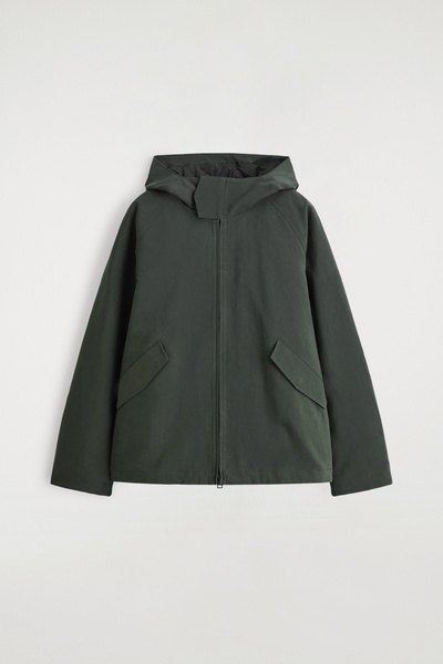 TECHNICAL COTTON HOODED JACKET - DARK GREEN | COS