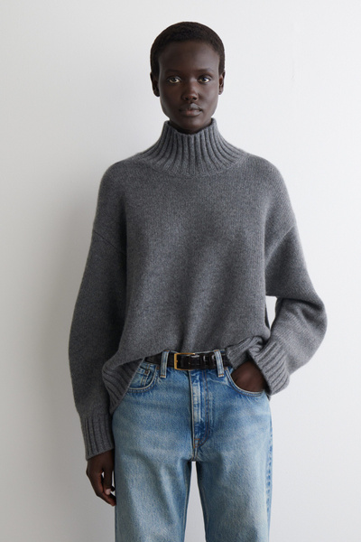 CASHMERE HIGH-NECK SWEATER - DARK-GRAY MÉLANGE | COS